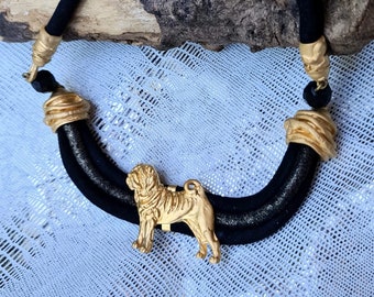 Shar pei Chocker, Chocker dog pedant, Black and gold chocker, women chocker, chocker fot dog lovers, women necklace