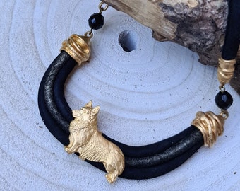Welsh Corgi Chocker, Chocker dog pedant, Black and gold chocker, women chocker, chocker fot dog lovers, women necklace