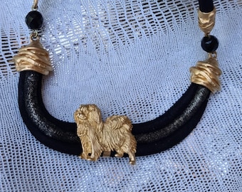 Tibetan Spaniel Chocker, Chocker dog pedant, Black and gold chocker, women chocker, chocker for dog lovers, women necklace