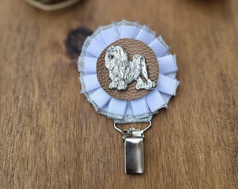 Lowchen number holder, brooch or dog show ring clip, show clip Lowchen, Exhibitor ring number clips, rosettes dog
