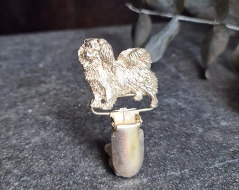 Gold Plated TIBETAN Spaniel NUMBER HOLDER Brooch - Dog Show Clip And Pet Memorial Brooch For Dog Lovers – Gift Wrapping Avaliable