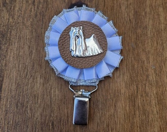 Yorkshire number holder, brooch or dog show ring clip, show clip Yorkshire terrier, Exhibitor ring number clips, rosettes dog