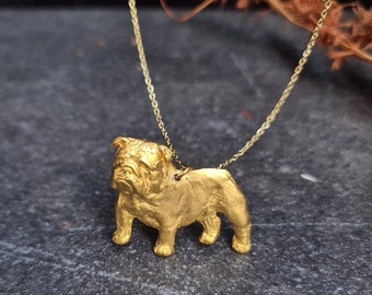 ENGLISH BULLDOG Pendant NECKLACE Gift For Bulldog Lovers - 24k Gold Or Silver Plated Finish Realistic Pet Pendant Necklace