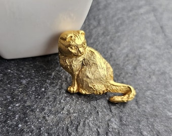 Scottish Fold cat 24k Yellow Gold Plated Brooch, Scottish Fold cat tieclip, Scottish Fold cat keychain, Cat lovers gift