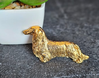 LONGHAIRED DACHSHUND Dog BROOCH Perfect For Jacket Or Scarf – 24k Yellow Gold Plated Dachshund Lovers Gift Brooch In Static And Movement