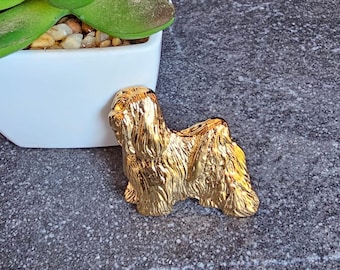24k Yellow Gold-Plated TIBETAN TERRIER BROOCH Dog For Any Pet Lovers Keepsake Gifts – Static Or Movement Finishes Pewter Dog Brooch