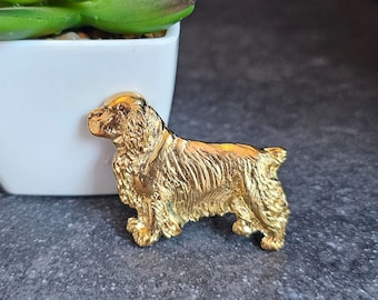 24k Gold Plated CLUMBER SPANIEL BROOCH–Handmade Dog Lover Jewelry, Pewter Pin For Jackets And Scarves, Brooch Gift For Spaniel Lovers
