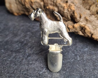 WELSH TERRIER Number Holder Show CLIP Made From Pewter And Silver - Brooch Pin For Dog Lovers And Collectors - Pet Memorial Jewelry