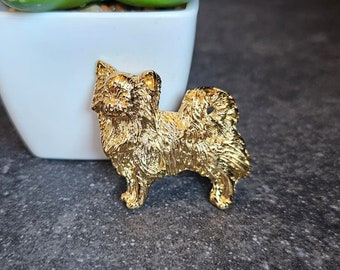 LONG Hair CHIHUAHUA BROOCH Dog Perfect Gift For Chihuahua Lovers Available With Gift Wrapping - 24k Yellow Gold Plated Pewter Dog Brooch