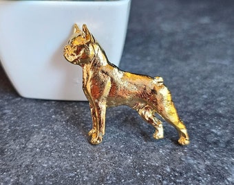 Broche chien de terrier de Boston en plaqué or jaune 24 carats Broche chien, terrier de Boston