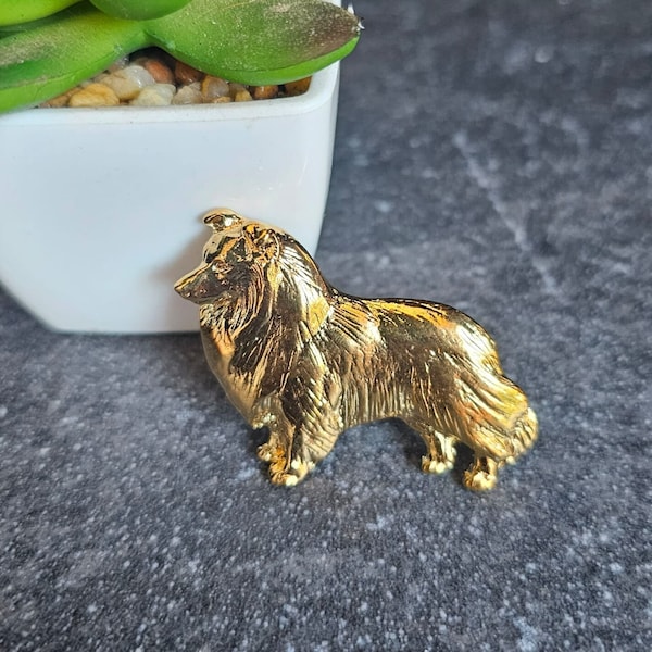 Shetland Brooch Dog Broche plaquée or jaune 24 carats, chien Shetland, broche Sheltie, bijoux Sheltie