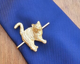 Vintage Gold Plated American Shorthair Cat Tie Clip - Stylish Accessory for Cat Lovers