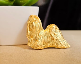 SHIH TZU Dog BROOCH In 24k Yellow Gold Plated Pewter– Dog Brooch Pin For Your Jacket Or Scarf – Perfect Gift For Pet Lover In Four Finishes