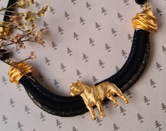 American Staffordshire dog Chocker, Chocker dog pedant, Black and gold chocker, women chocker, chocker fot dog lovers, women necklace