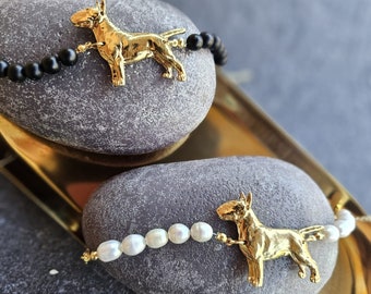 Detailed Bull Terrier Bracelet - Realistic Design with Gold Plated Finish