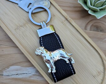 UNIQUE BULLMASTIFF KEYCHAIN - Silver-Plated Dog Breed Keyring With Faux Leather, Pewter Pet Gift For Dog Lovers – Elegant Bullmastiff Gift