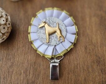 Fox terrier smooth number holder, brooch or dog show ring clip, show clip Fox terrier Smooth, Exhibitor ring number clips, rosettes dog