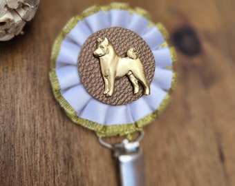 Akita inu number holder, brooch or dog show ring clip, show clip Akita inu, Exhibitor ring number clips, rosettes dog