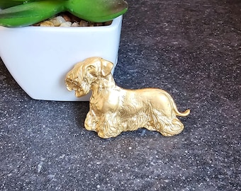 CESKY TERRIER BROOCH Dog Made From 24k Yellow Gold Plated Pewter -Modern Memorial Brooch Pin - Dog Lover Gift, Elegant Pet Jewelry