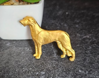 24k Yellow Gold-Plated DEERHOUND DOG BROOCH Great For Jacket Or Scarf – Unique Pet Lovers Keepsake Gifts Pewter Brooch