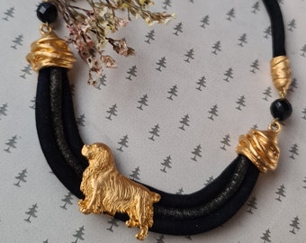 Clumber Spaniel dog Chocker, Chocker dog pedant, Black and gold chocker, women chocker, chocker fot dog lovers, women necklace
