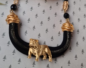 English Bulldog dog Chocker, Chocker dog pedant, Black and gold chocker, women chocker, chocker fot dog lovers, women necklace