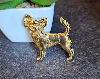 TOY RUSO BROOCH Dog Made From 24k Gold Plated Pewter- Unique Pet Memorial Brooch Modern Pin For Dog Lovers