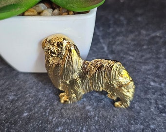 Japanese Chin Brooch Dog 24k Yellow Gold Plated Brooch, Japanese Chin