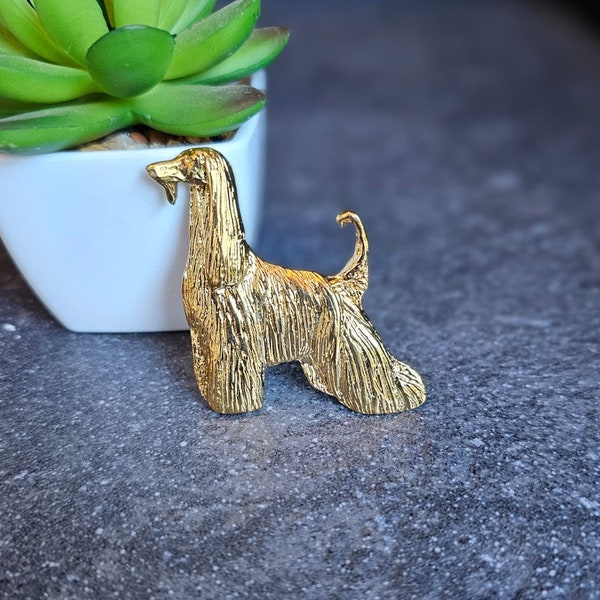 Afghan Hound Brooch, Dog 24k Yellow Gold Plated Pin, Afghan Hound Lover, Detailed Craftman Brooch