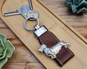WIREHAIR DACHSHUND Dog Breeds KEYCHAINS – Silver Plated Pewter And Leather Dog Keyring Ideal Gift For Any Dachshund Owner Or Enthusiasts
