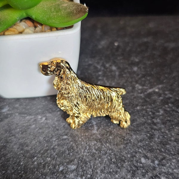 Broche cocker anglais chien Broche plaquée or jaune 24 carats, épingle cocker spaniel