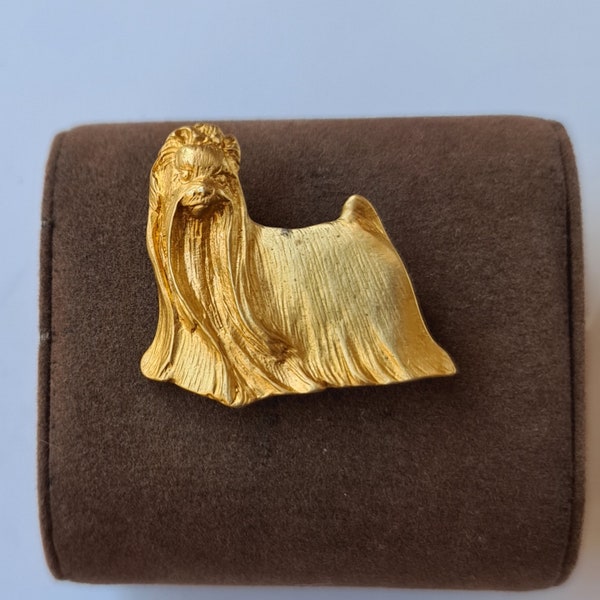 Yorkshire Terrier Broche Chien Broche plaquée or jaune 24 carats, Yorkshire Terrier