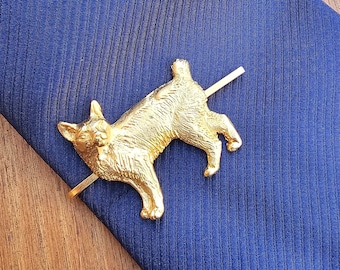 Vintage Gold Plated American Bobtail Cat Tie Clip - Retro Accessory for Men's Fashion