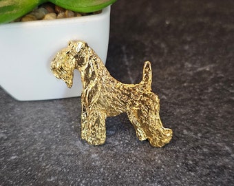 KERRY Blue TERRIER Dog BROOCH Made From Pewter 24k Yellow Gold Plated In Static And Movement Finishes-Dog Brooch Pin For Scarf Or Jacket