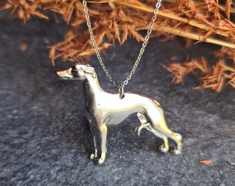 Whippet necklace, Silver plated Whippet pendant, elegant gold plated Whippet charm