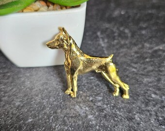 Elegant PINSCHER DOG BROOCH Made From 24k Yellow Gold Plated Pewter-Brooch Pin For Jacket, Scarf Or Bag In Static Or Movement Finishes