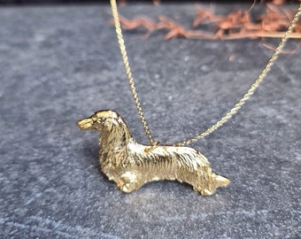 Long Hair DACHSHUND Charm PENDANT NECKLACE Perfect Gift For Dachshund Dog Lovers - Gold Or Silver Plated Pet Pendant Necklace