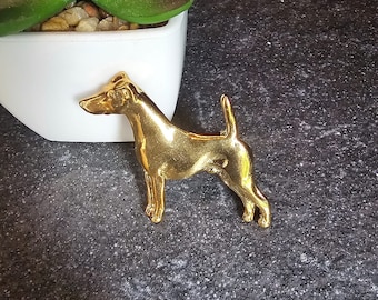 Fox terrier Smooth Brooch Dog 24k Yellow Gold Plated Brooch, Fox terrier