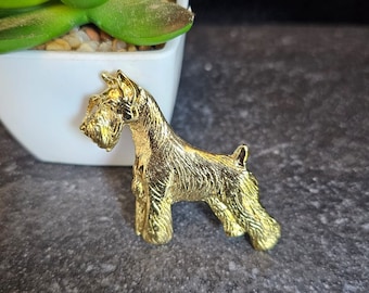 Schnauzer Miniature Brooch Dog 24k Yellow Gold Plated Brooch, Schnauzer Miniature