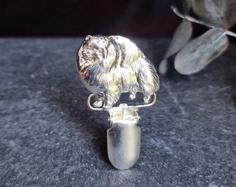 POMERANIAN NUMBER HOLDER Brooch – Dog Show Ring Clip – Pewter Sweater Clip in three Finishes – Perfect Gift for Dog Lovers and Exhibitors