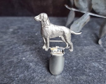 CURLY RETRIEVER Number Holder Brooch - Pewter Dog Show Ring Clip, Pet Memorial Gift, Sweater Pin, Unique Gift For Dog Lovers