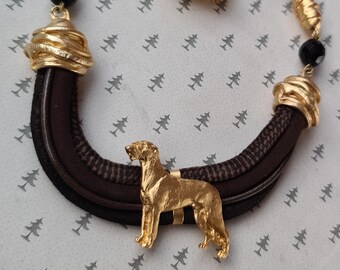 Deerhound dog Chocker, Chocker dog pedant, Black and gold chocker, women chocker, chocker fot dog lovers, women necklace