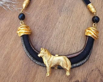 Husky Chocker, Chocker dog pedant, Black and gold chocker, women chocker, chocker fot dog lovers, women necklace