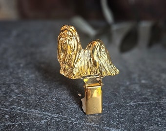 Gold Plated SHIH TZU Number Holder Brooch Or Show CLIP - Pet Memorial Jewelry For Dog Lovers - Pewter Show Sweater Clip Gift
