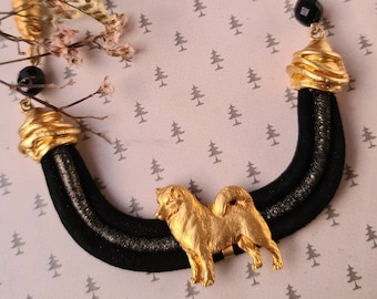 Alaskan Malamute dog Chocker, Chocker dog pedant, Black and gold chocker, women chocker, chocker fot dog lovers, women necklace