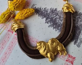 Keeshound dog Chocker, Chocker dog pedant, Black and gold chocker, women chocker, chocker fot dog lovers, women necklace