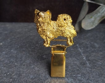 CHIHUAHUA Long Hair NUMBER HOLDER Brooch - Gold Plated Dog Show Ring Clip - Pet Memorial Pin For Dog Lovers In Three Finishes