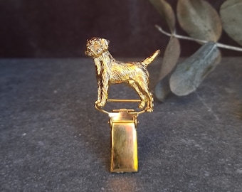 BORDER TERRIER Show CLIP Number Holder Brooch - Gold Plated Pewter Pin For Dog Lovers - Pet Memorial Gift And Exhibitor Accessory