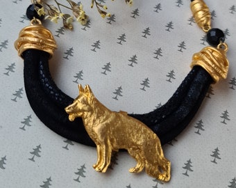 German Shepherd dog Chocker, Chocker dog pedant, Black and gold chocker, women chocker, chocker fot dog lovers, women necklace