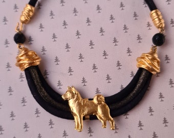 Akita Inu dog Chocker, Chocker dog pedant, Black and gold chocker, women chocker, chocker fot dog lovers, women necklace